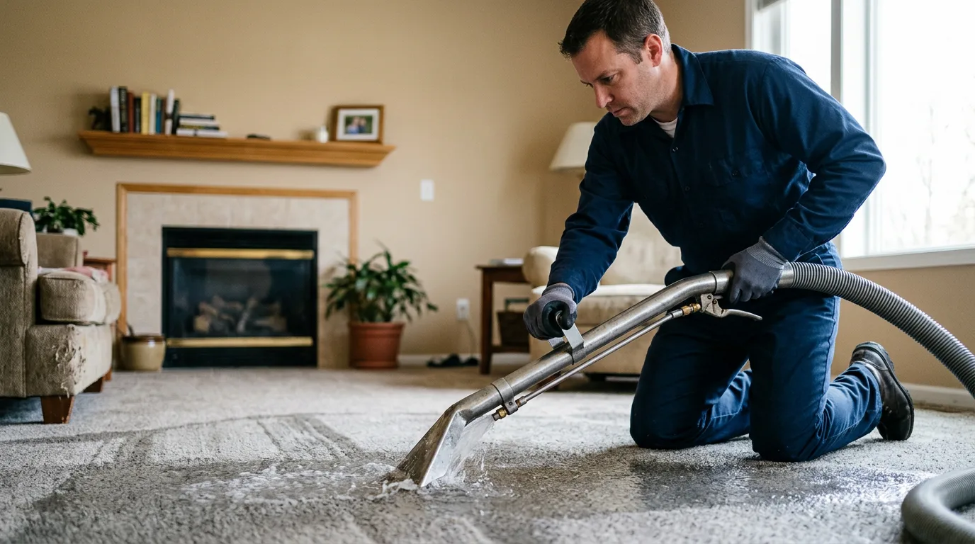 Water damage restoration technician working near Voorhees, NJ